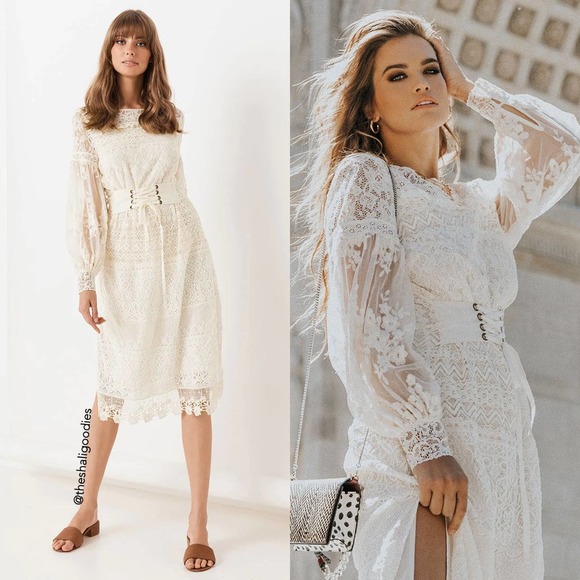 Spell & The Gypsy Collective Dresses | Spell & The Gypsy Dawn Lace Belted Midi Dress S | Color: Cream | Size: S | Cittygirl's Closet